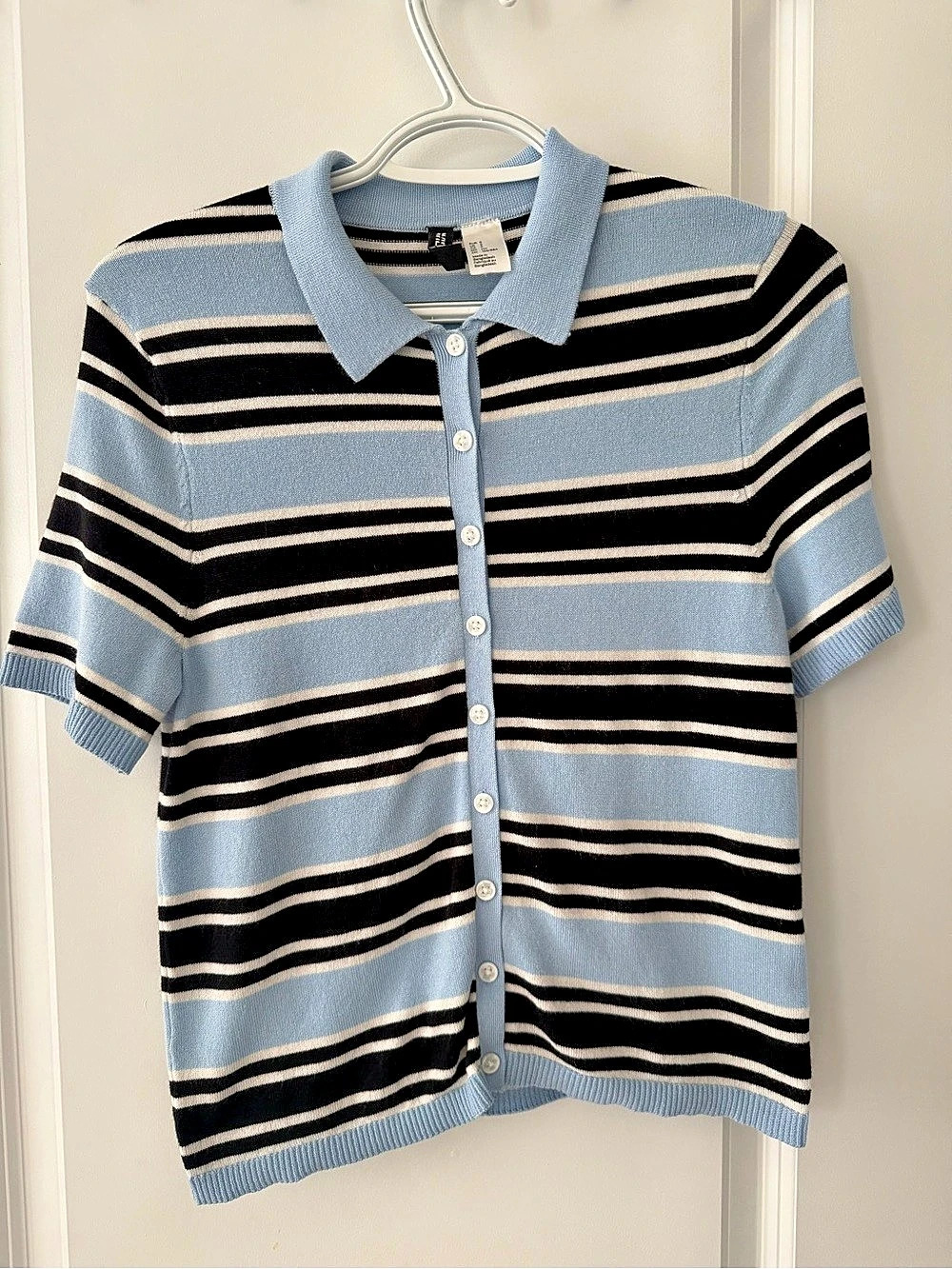 H&M Striped Polo Top in Blue & Black Size Small